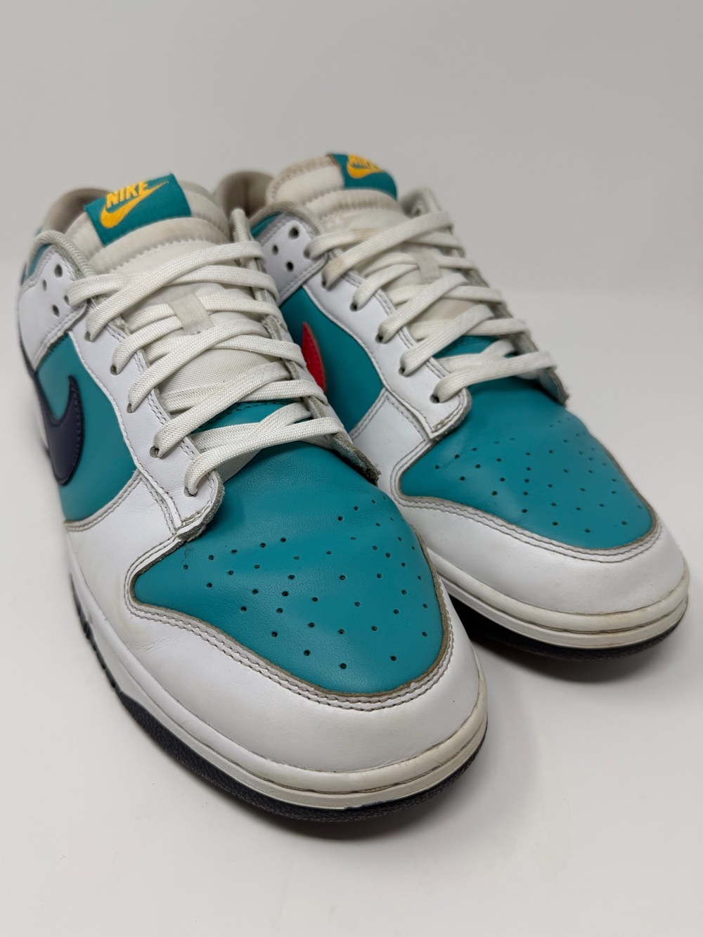 Nike Men’s Dunk Low-Top Sneakers — Teal, White & Navy and Pink Sz.12